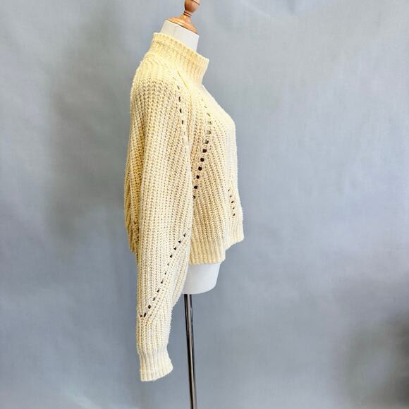 Free People Timbers Sweater Beige Cropped Boxy Mock Neck Size Medium - Picture 11 of 14